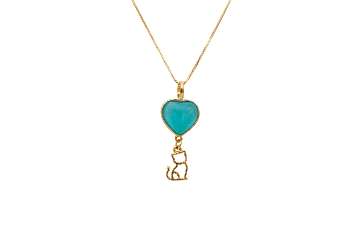 Heart Necklace with Kitten - 18k Gold Plated | For Cat Moms