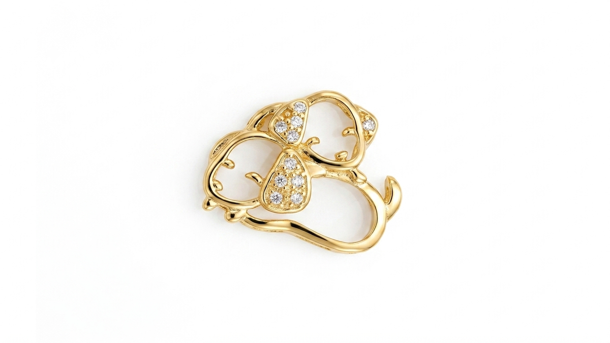 18K Gold-Plated Double Dog Charm with Sparkling Accents