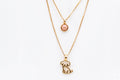 Double Necklace with Puppy & Natural Stone - 18k Gold Plated | For Dog Moms