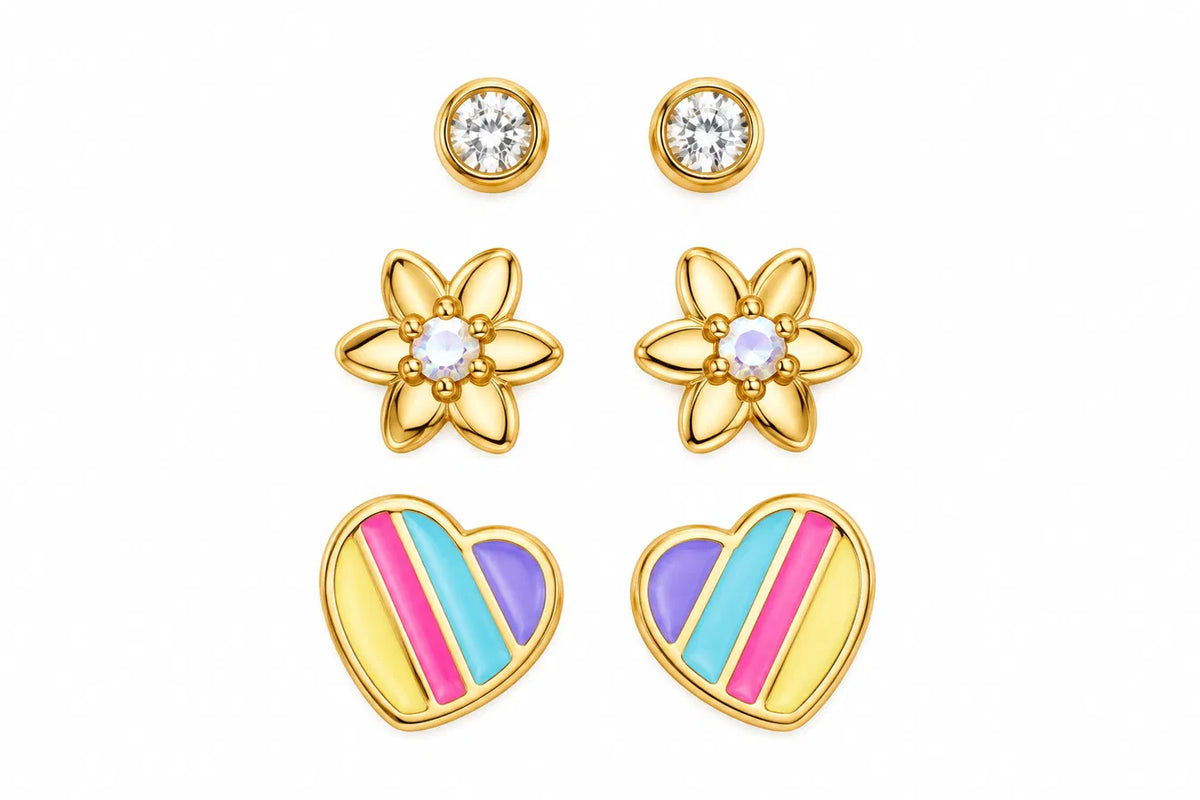 Pearly Daisy & Hearts Earring Set