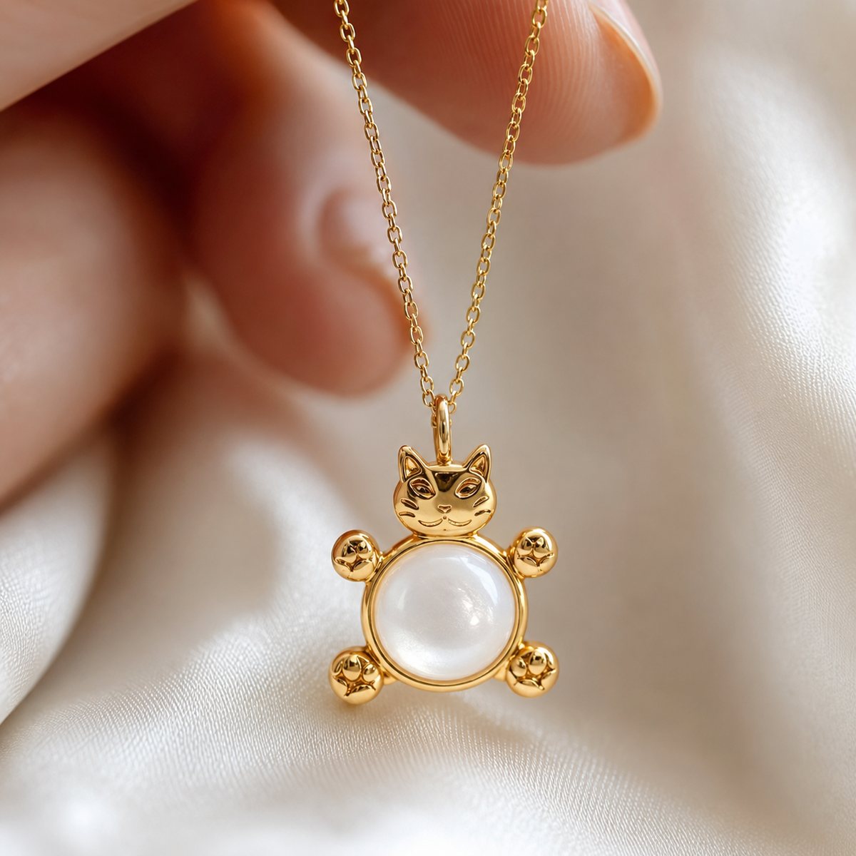 18K Gold-Plated Cat Charm with White Stone