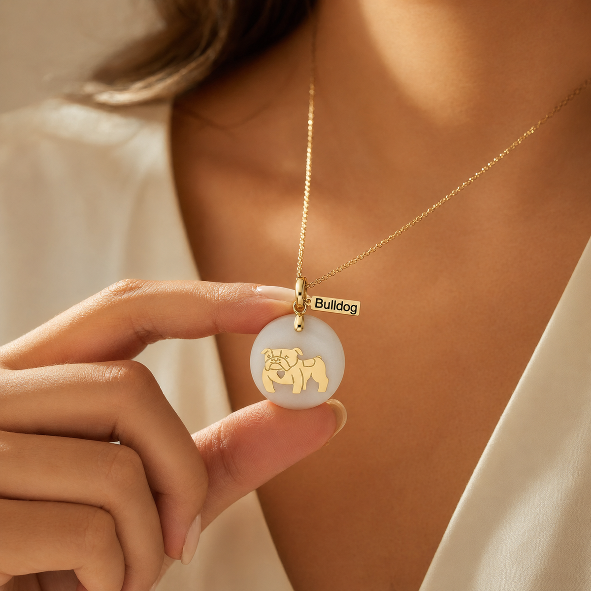 18K Gold-Plated Natural Stone Bulldog Charm