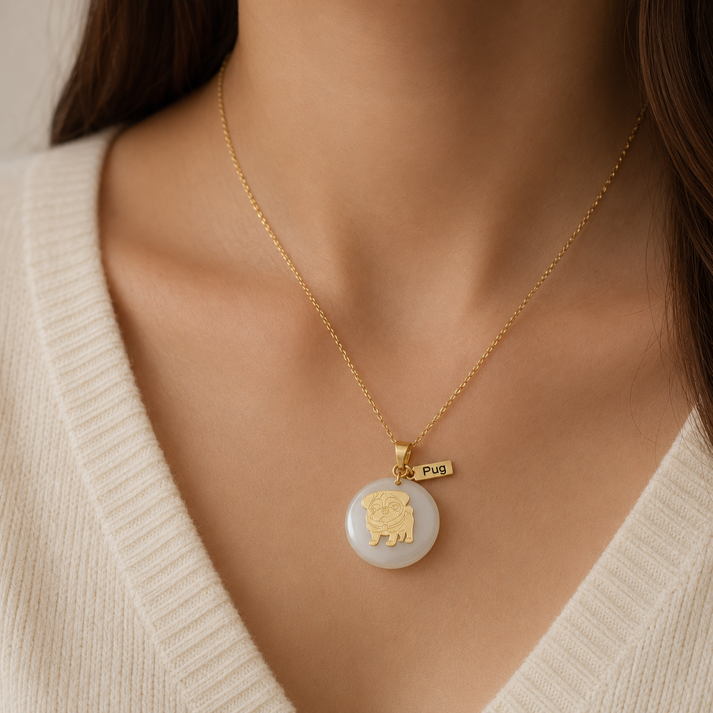 Pug Charm on Mother-of-Pearl | 18k Gold Plated