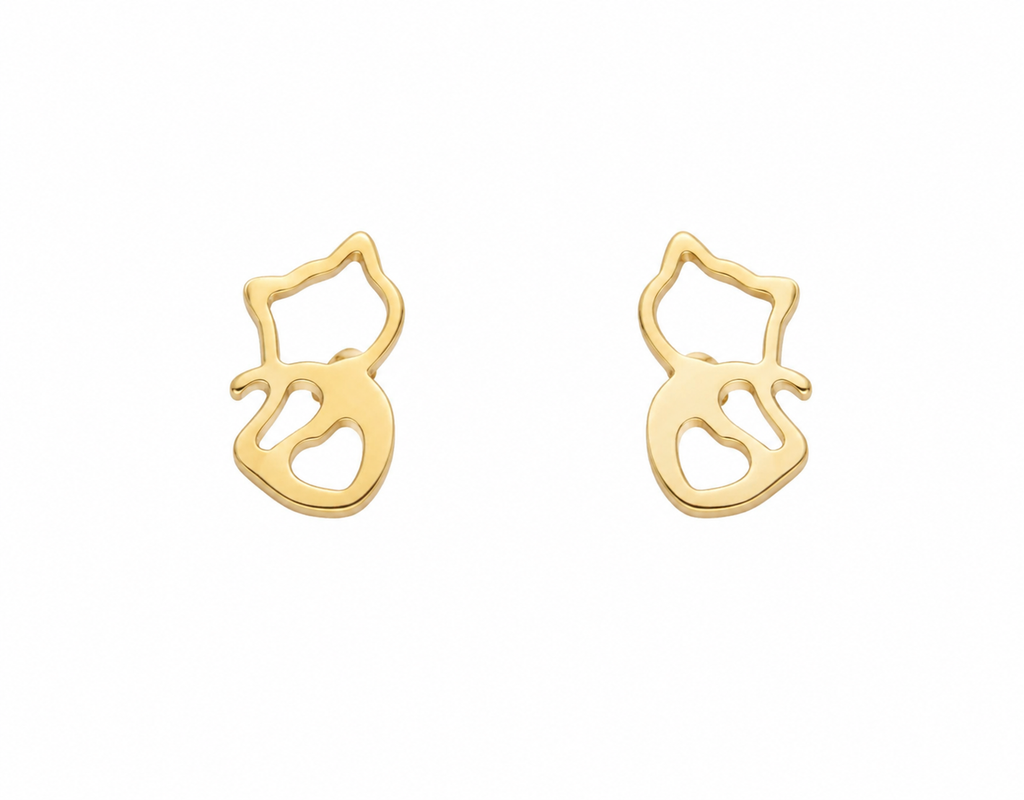 Cat Silhouette Stud Earrings | 18k Gold Plated