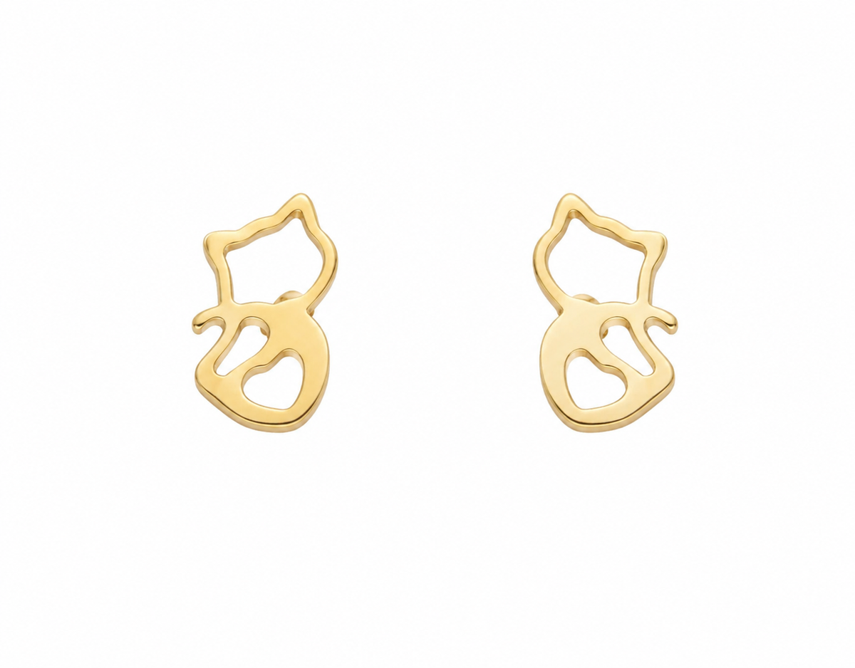 Cat Silhouette Stud Earrings | 18k Gold Plated