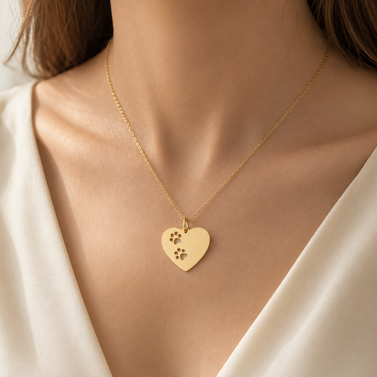 Heart with Two Paw Prints Charm | 18k Gold Plated