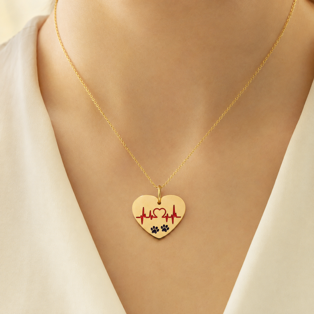 Heartbeat & Paw Prints Charm | 18k Gold Plated