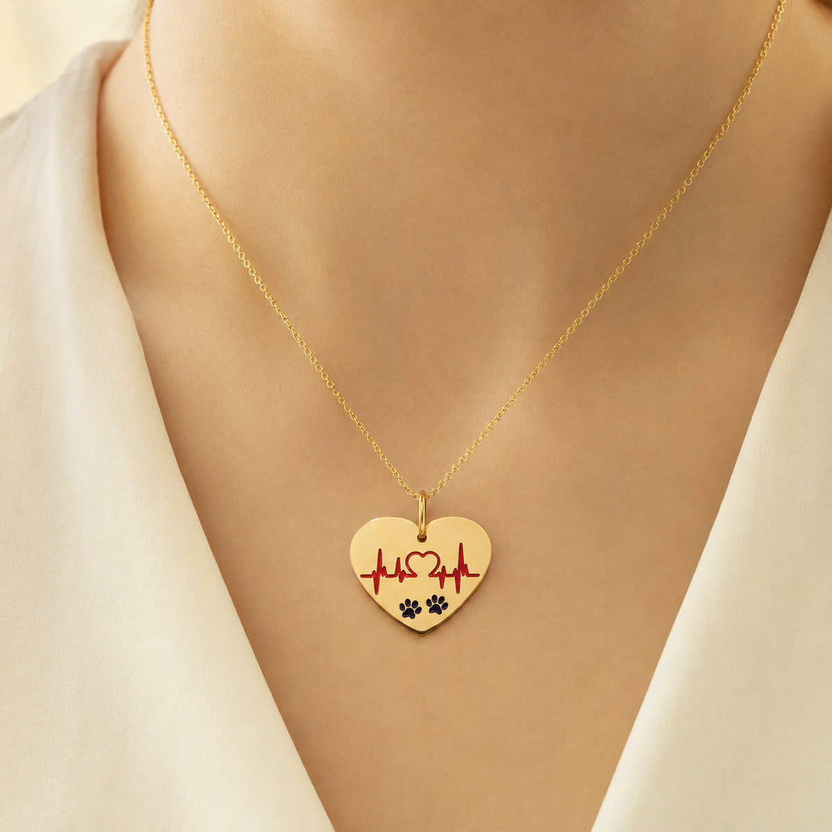 Heartbeat & Paw Prints Charm | 18k Gold Plated