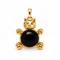 18K Gold-Plated Cat Charm with Black Onyx