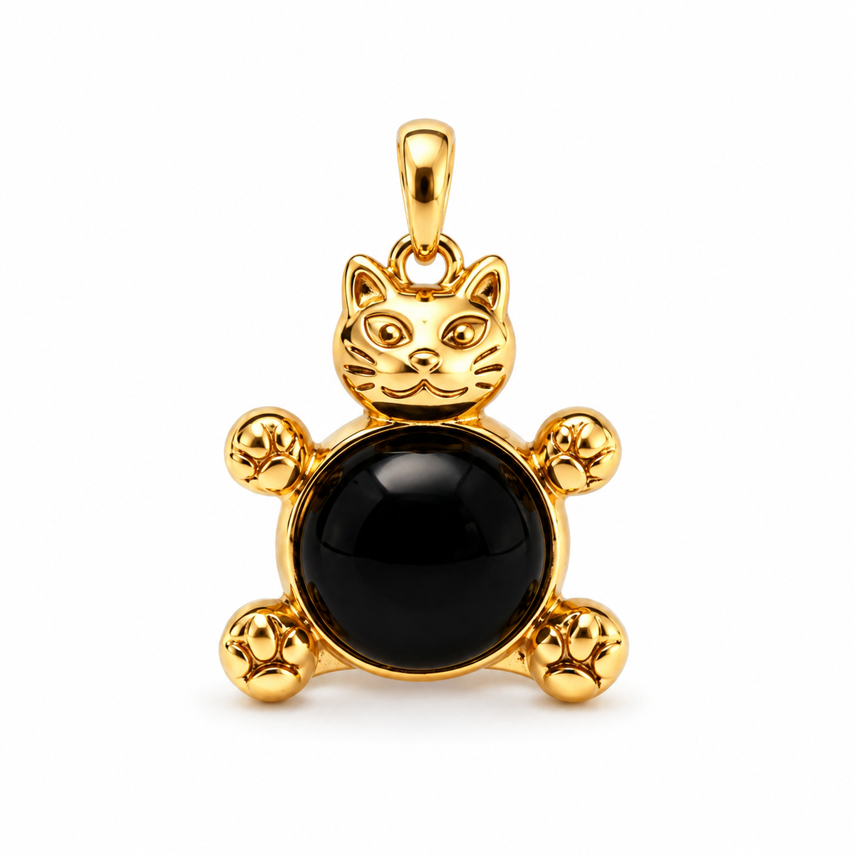18K Gold-Plated Cat Charm with Black Onyx
