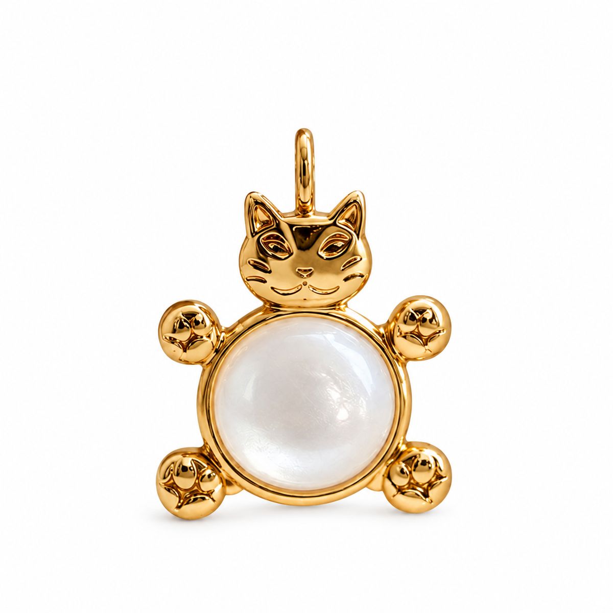 18K Gold-Plated Cat Charm with White Stone