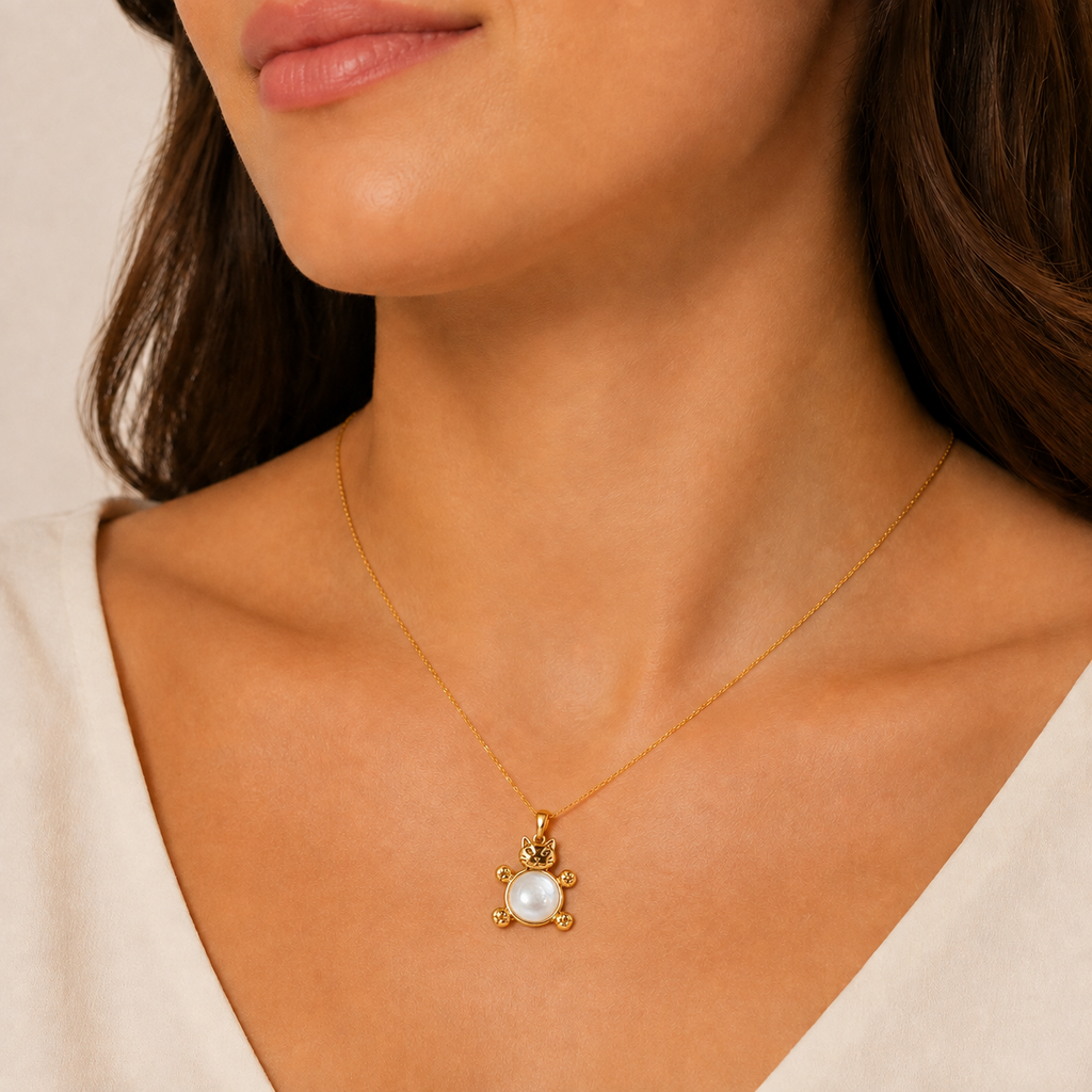 18K Gold-Plated Cat Charm with White Stone