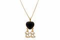 Heart Necklace with 2 Puppies - Turquoise Stone - 18k Gold