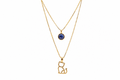 Double Necklace with Kitten & Deep Blue Stone - 18k Gold Plated | For Cat Moms