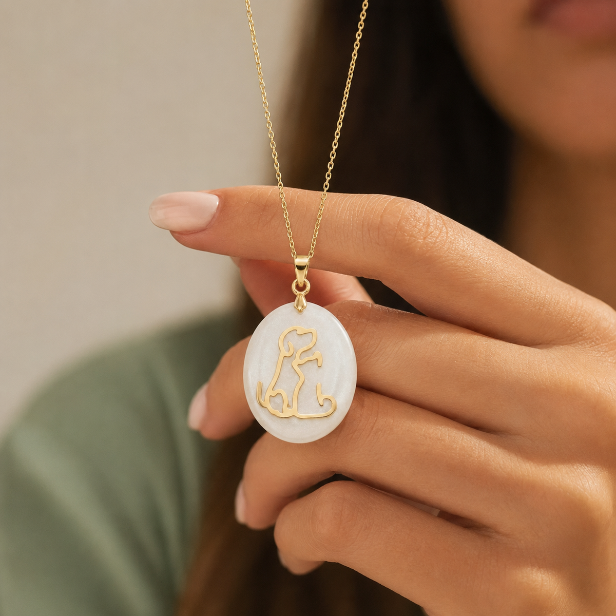 18K Gold-Plated Dog & Cat Charm with Natural White Stone