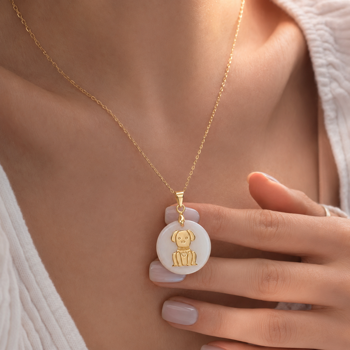 8K Gold-Plated Dog Charm with Natural White Stone
