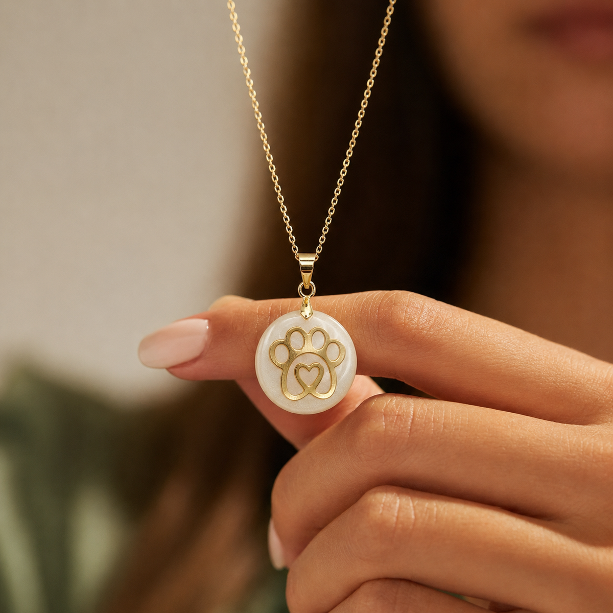 18K Gold-Plated Natural Stone Paw & Heart Charm