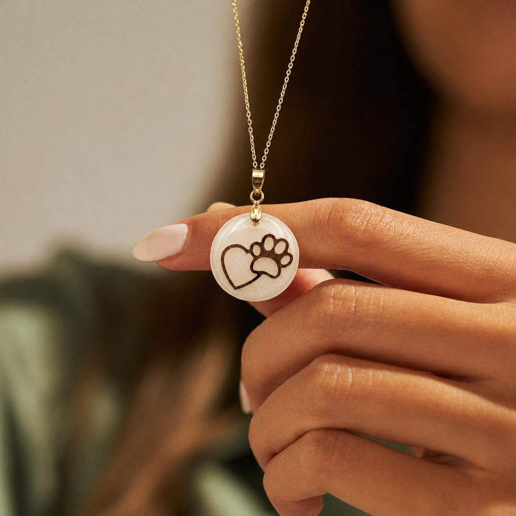 18K Gold-Plated Paw & Heart Charm with Natural White Stone