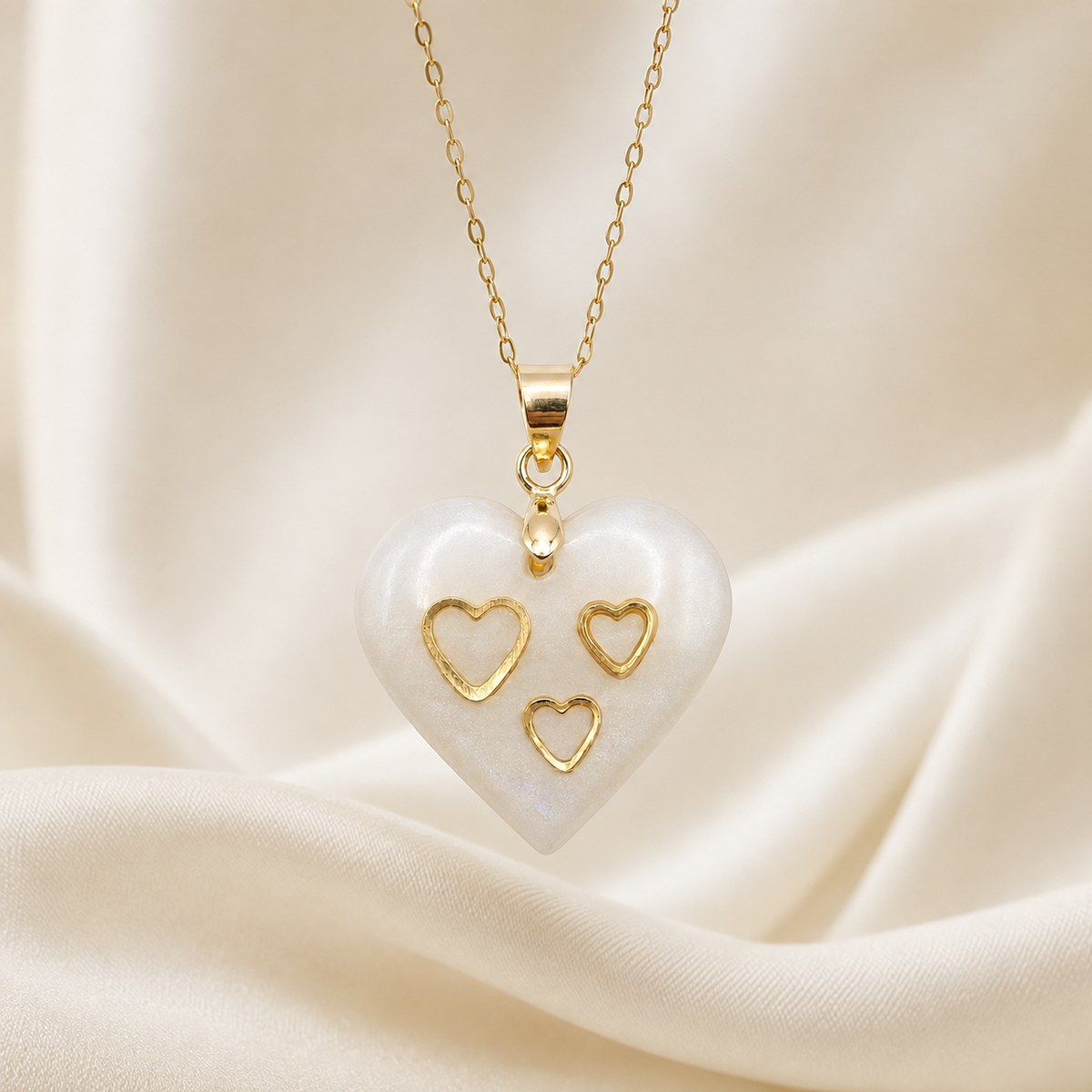 18K Gold-Plated Triple Heart Charm with Natural White Stone
