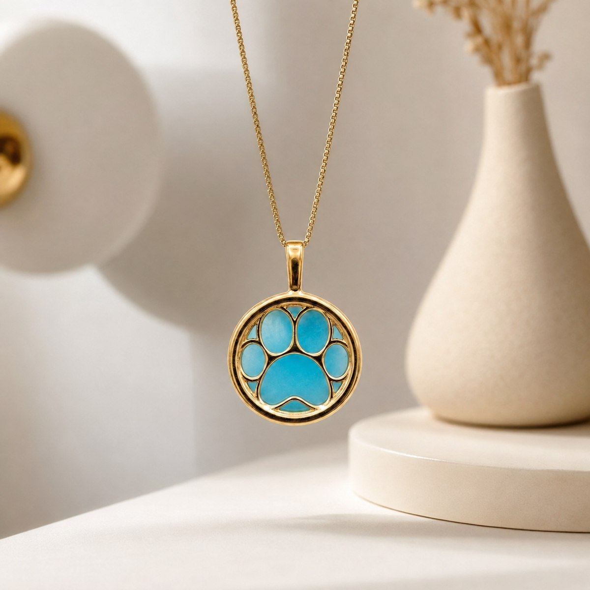18K Gold-Plated Paw Charm with Natural Blue Stone