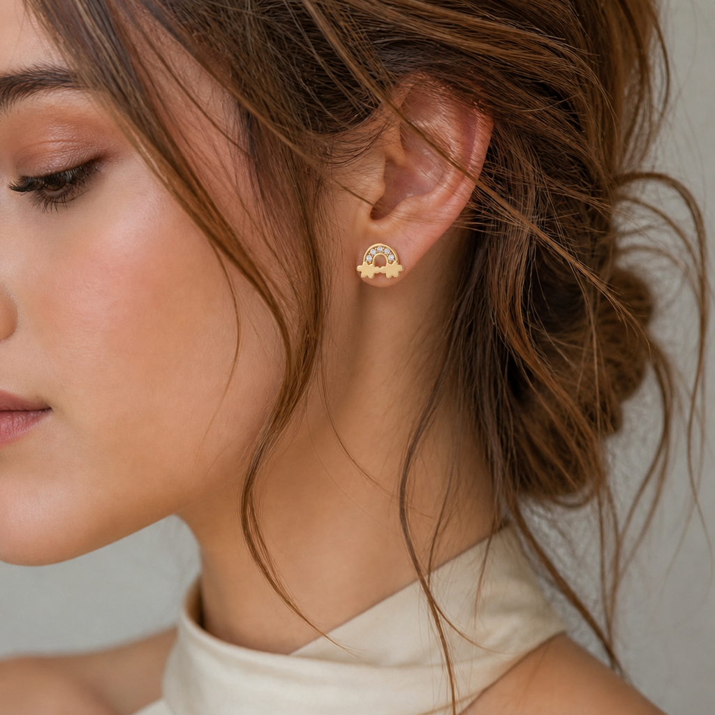 Rainbow Cloud Stud Earrings with Cubic Zirconia | 18k Gold Plated