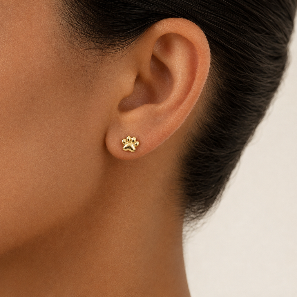 Paw Print Stud Earrings | 18k Gold Plated