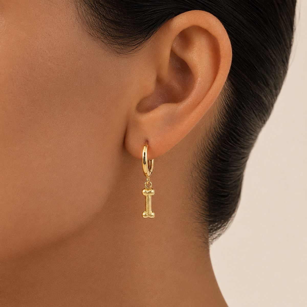 Hoop Earrings with Bone Charm | 18k Gold Plated