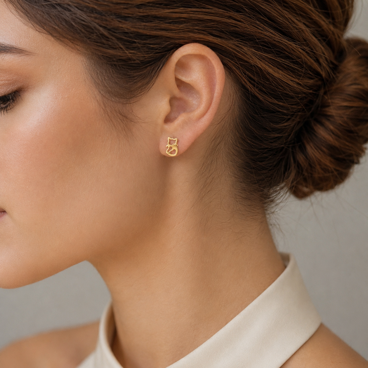 Cat Silhouette Stud Earrings | 18k Gold Plated