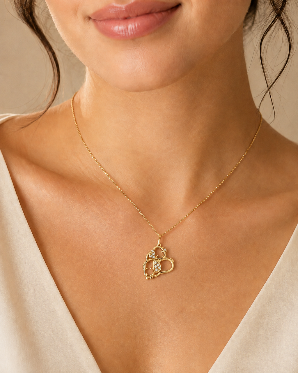 18K Gold-Plated Double Dog Charm with Sparkling Accents