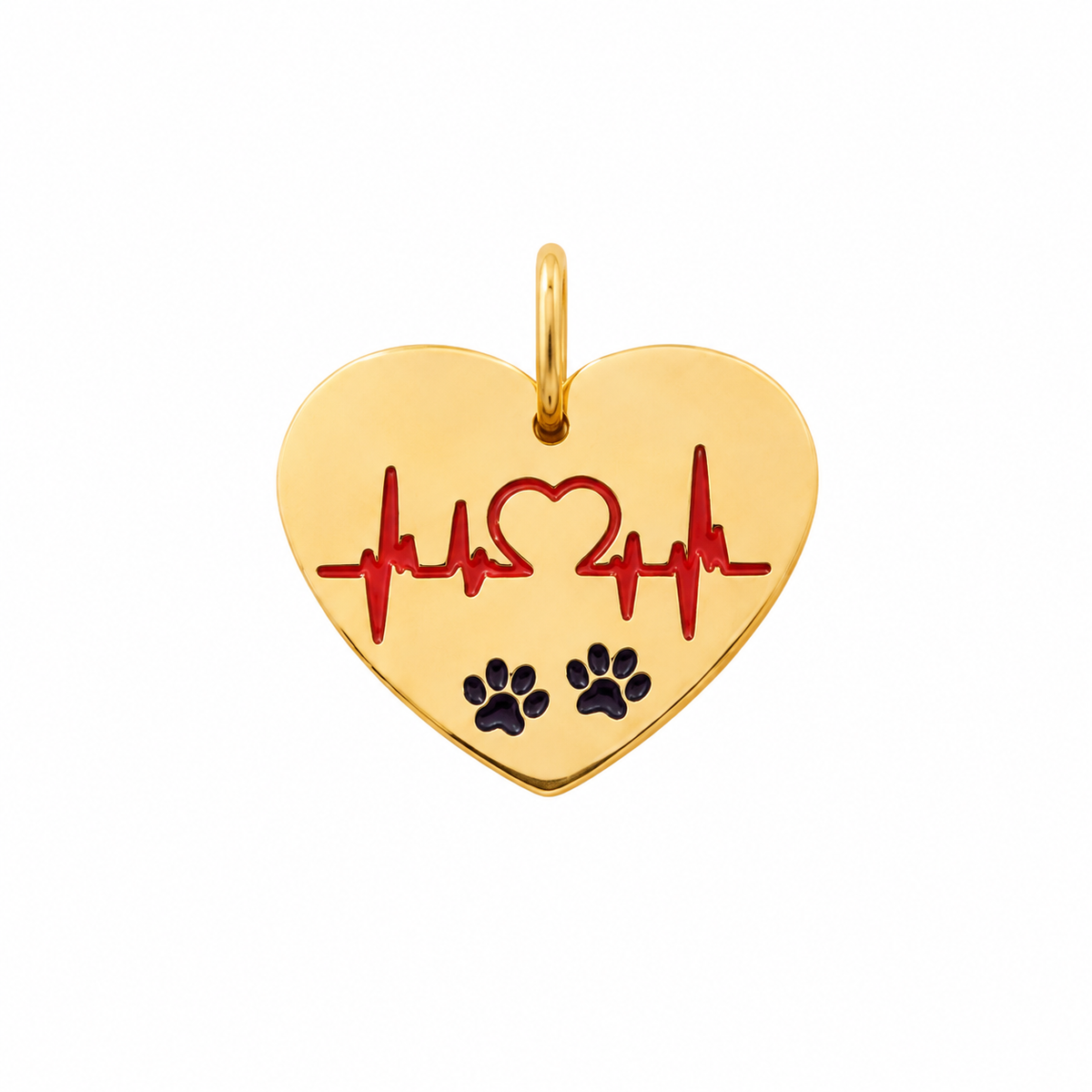 Heartbeat & Paw Prints Charm | 18k Gold Plated