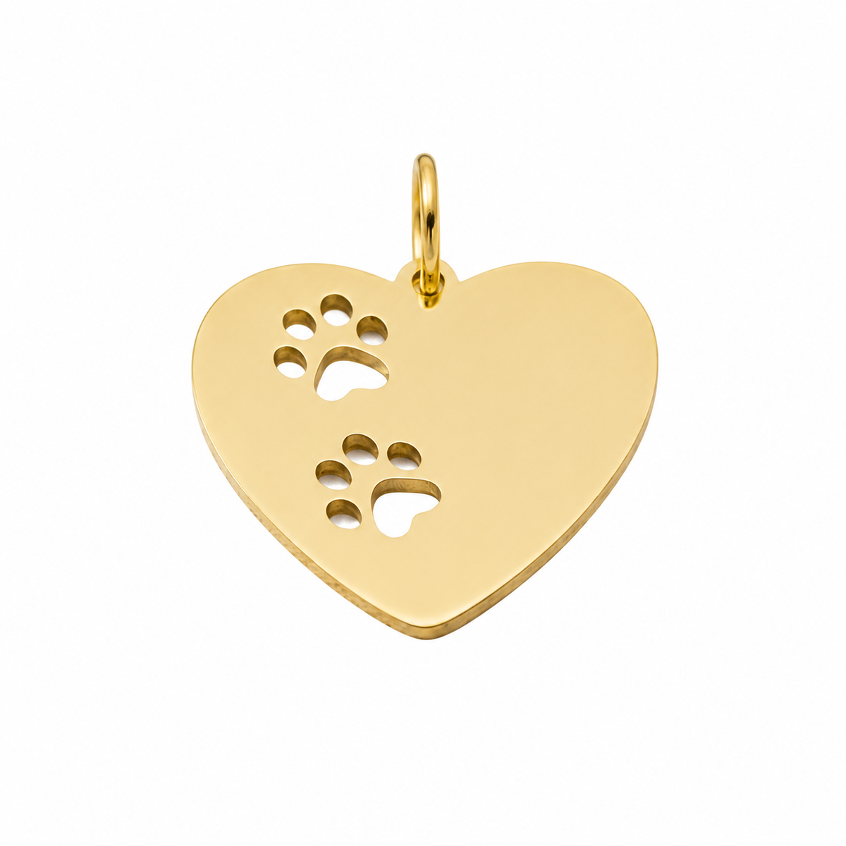 Heart with Two Paw Prints Charm | 18k Gold Plated