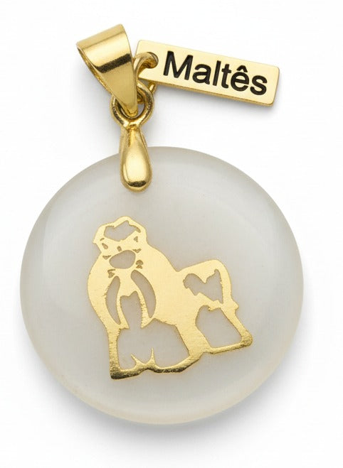 18K Gold-Plated Natural Stone Maltese Charm