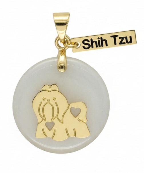 18K Gold-Plated Natural Stone Shih Tzu Charm