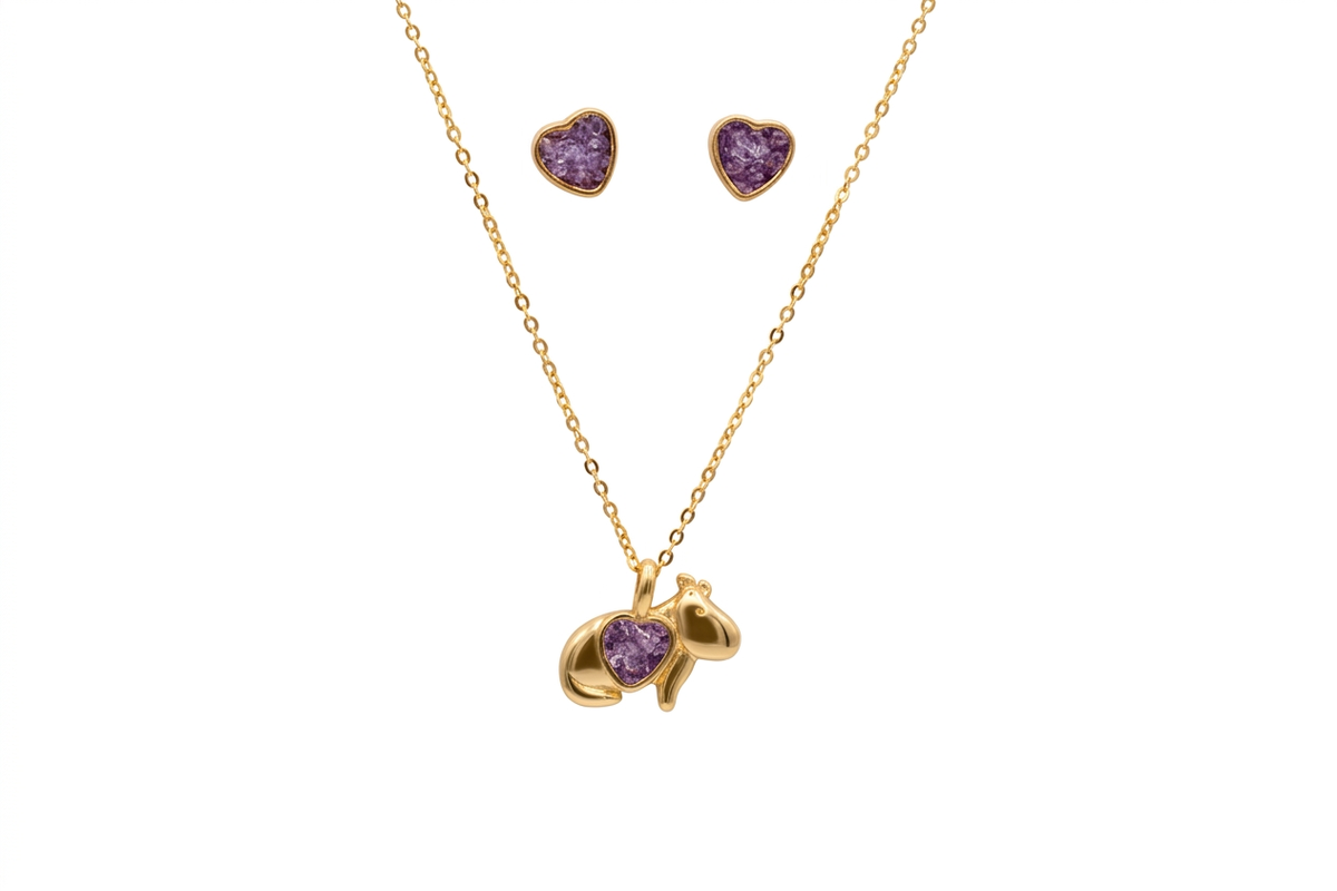 Capybara Necklace & Earrings Set - Lapis Lazuli