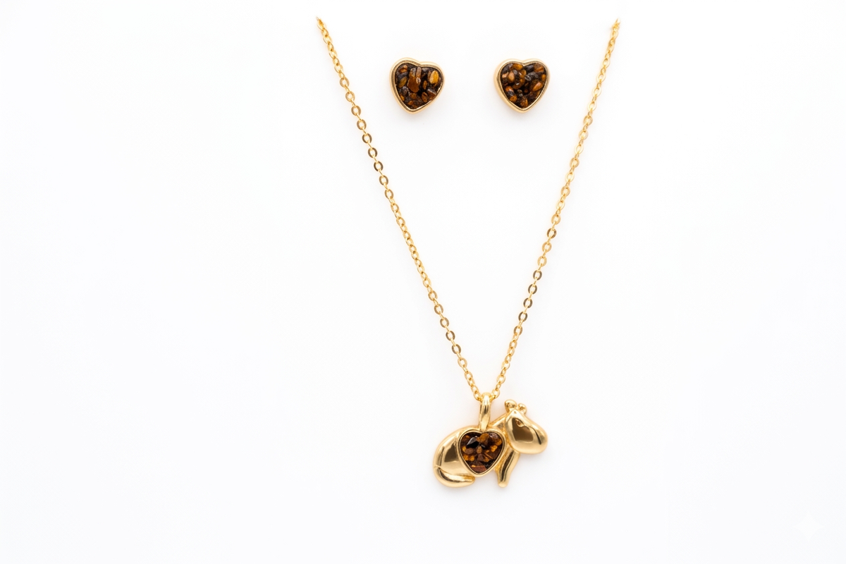 Capybara Necklace & Earrings Set - Amethyst