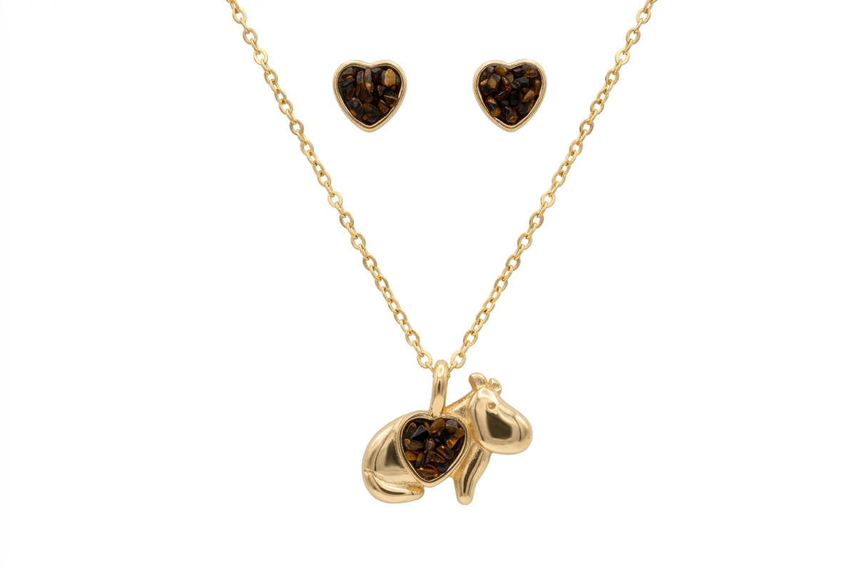 Capybara Necklace & Earrings Set - Pyrite