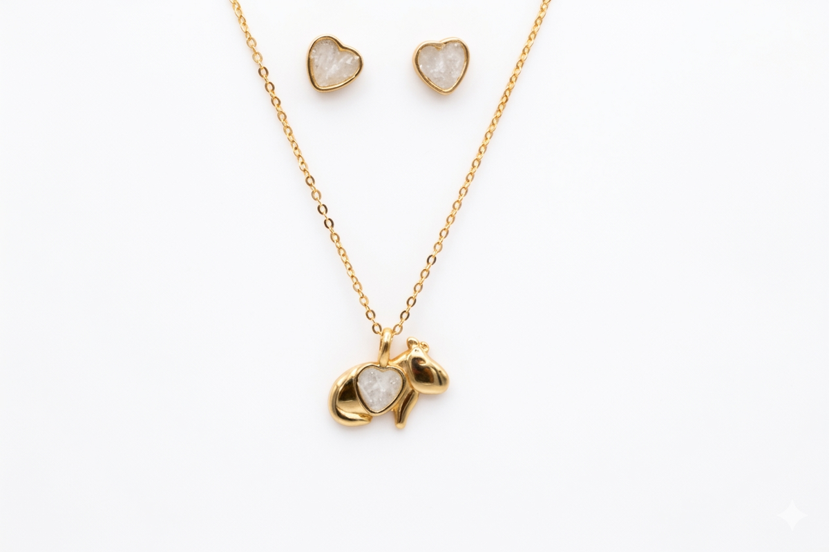 Capybara Necklace & Earrings Set - Tiger's Eye