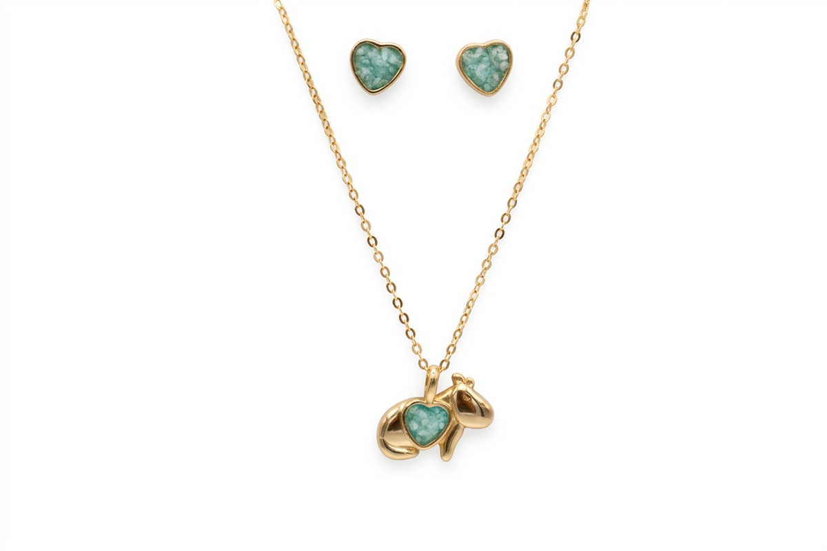 Capybara Necklace & Earrings Set - Smoky Quartz