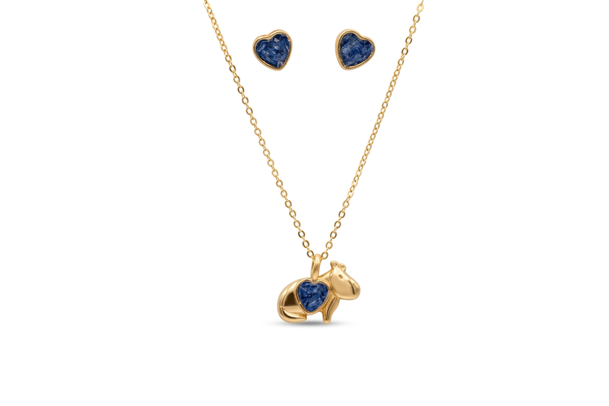Capybara Necklace & Earrings Set - Rose Quartz