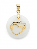 18K Gold-Plated Cat & Heart Charm with Natural White Stone