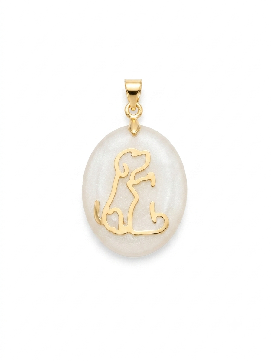 18K Gold-Plated Dog & Cat Charm with Natural White Stone