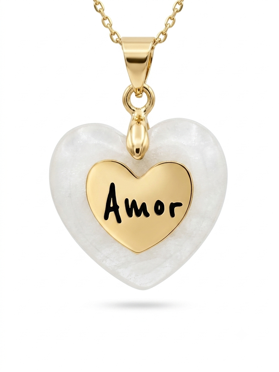 18K Gold-Plated “Amor” Heart Charm with Natural White Stone