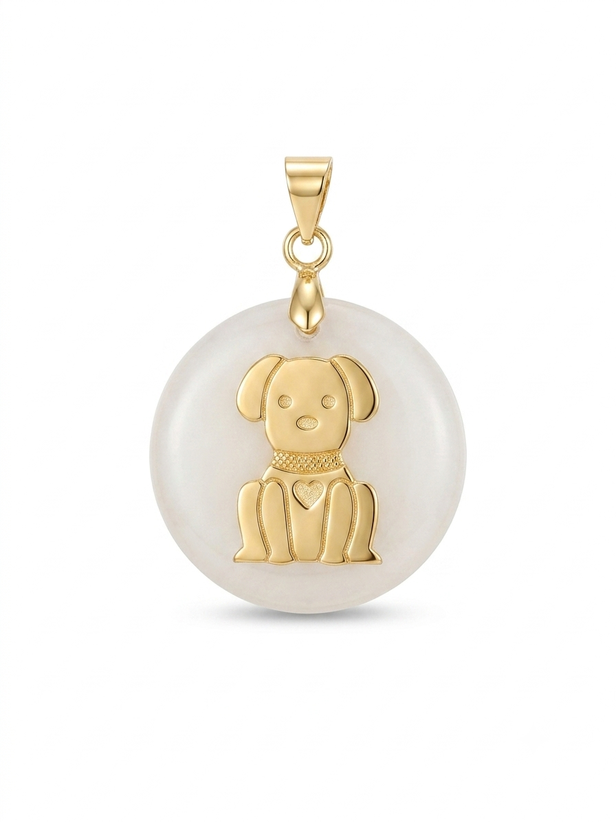 8K Gold-Plated Dog Charm with Natural White Stone