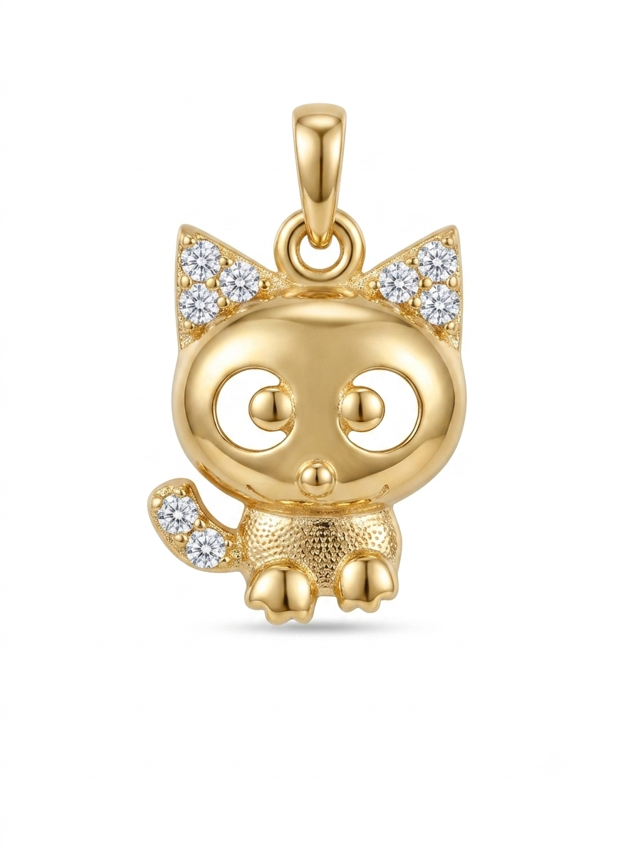 18K Gold-Plated 3D Cat Charm with Sparkling Accents