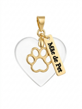 18K Gold-Plated “Mãe de Pet” Paw Heart Charm with Natural Clear Stone