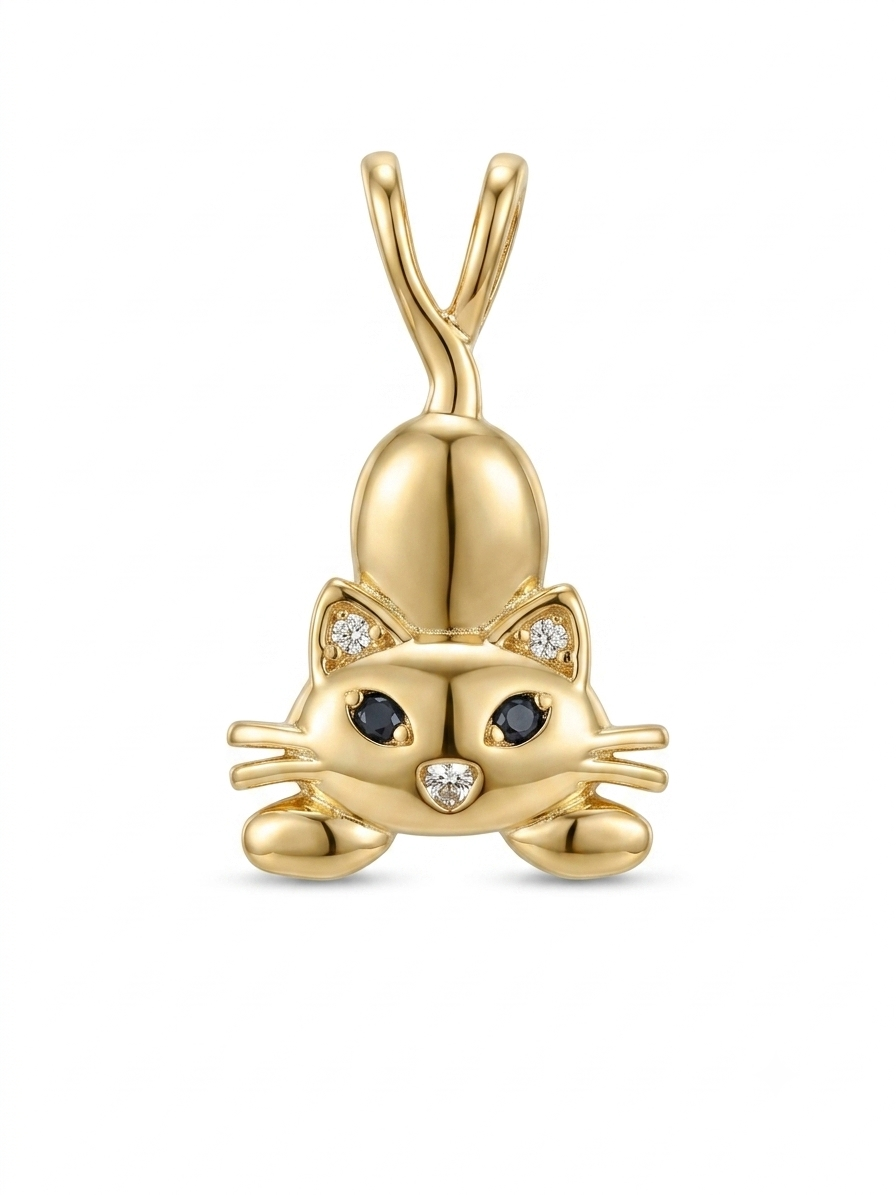18K Gold-Plated 3D Cat Charm with Sparkling Accents