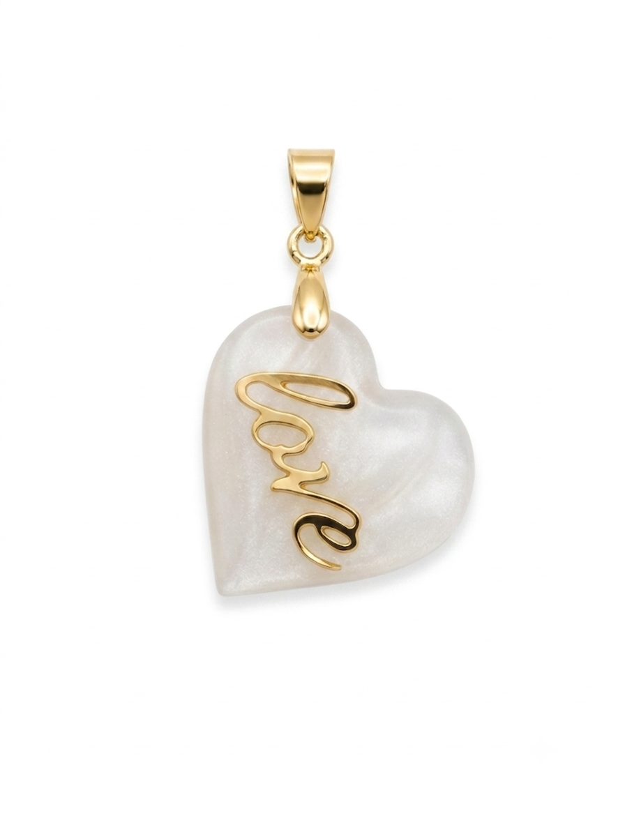 18K Gold-Plated Love Heart Charm with Natural White Stone