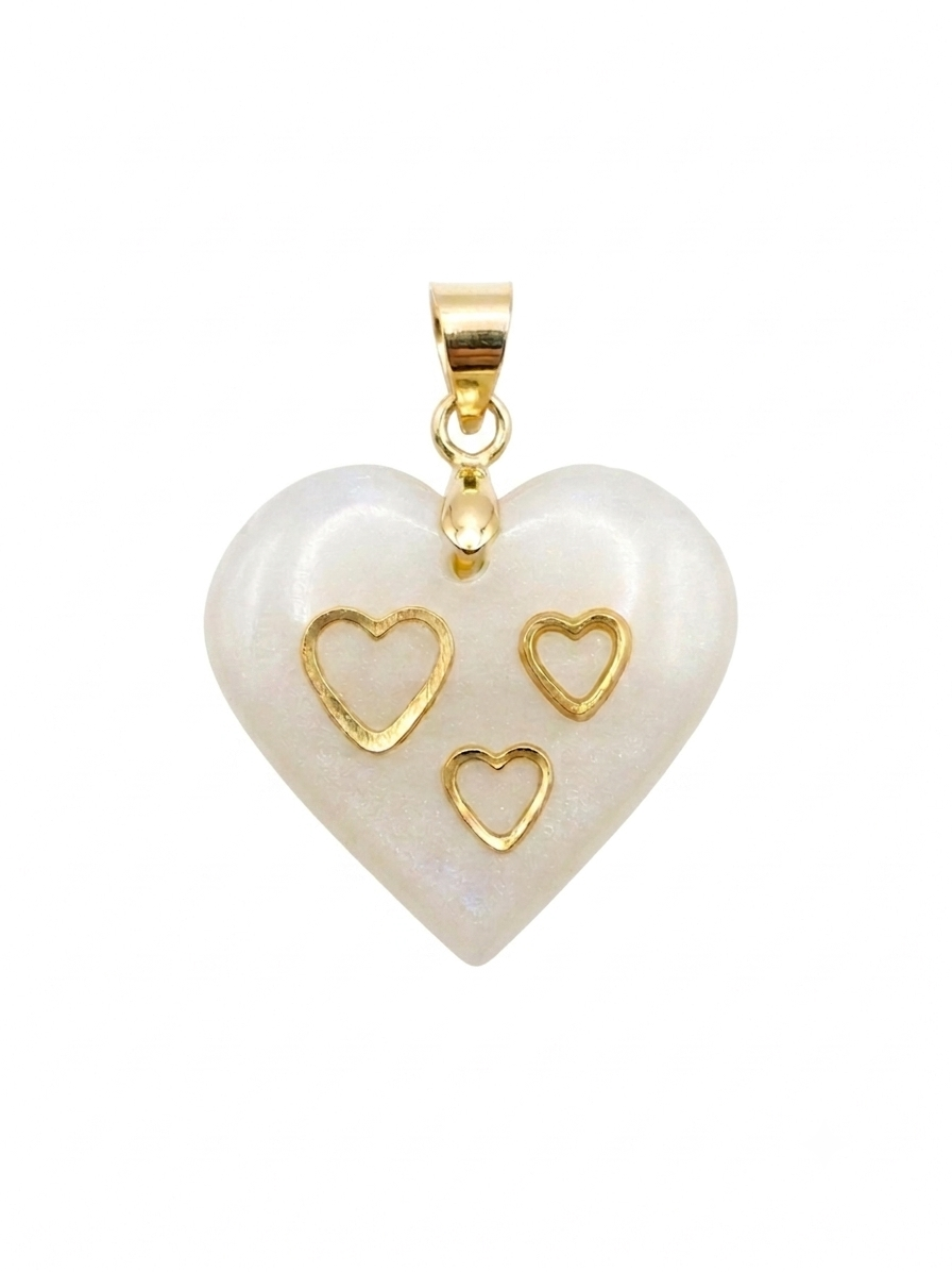 18K Gold-Plated Triple Heart Charm with Natural White Stone