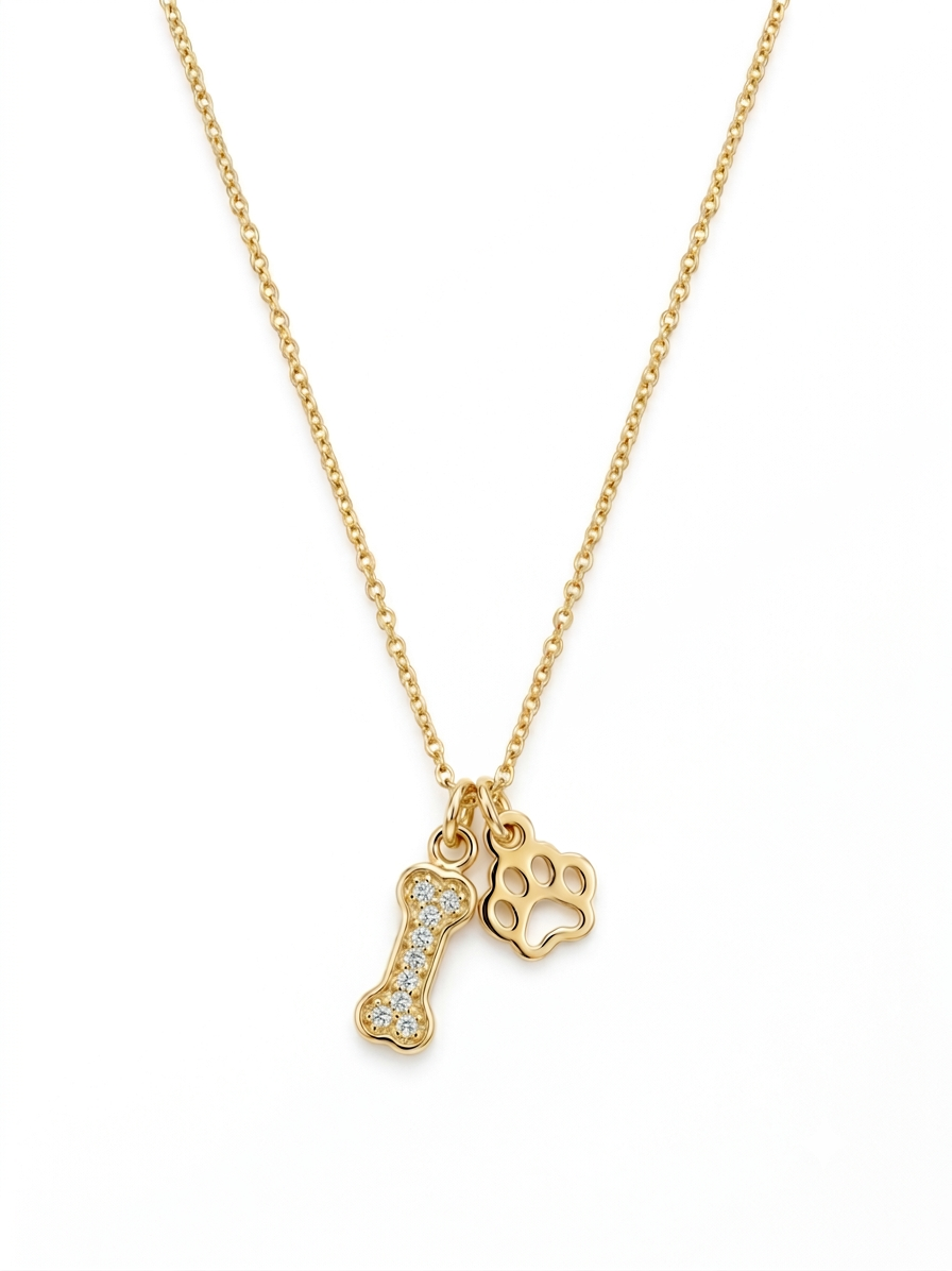 Cat Heart Pendant Necklace - Blue Stone