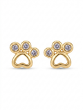 Paw Print Stud Earrings with Cubic Zirconia | 18k Gold Plated